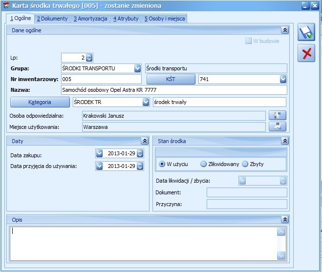 Comarch ERP Optima Środki trwałe