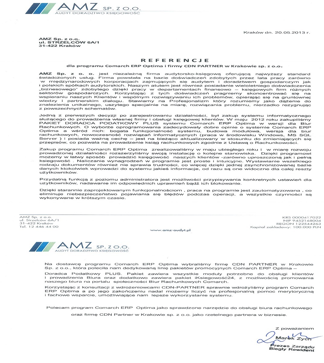Referencje AMZ dla CDN-Partner