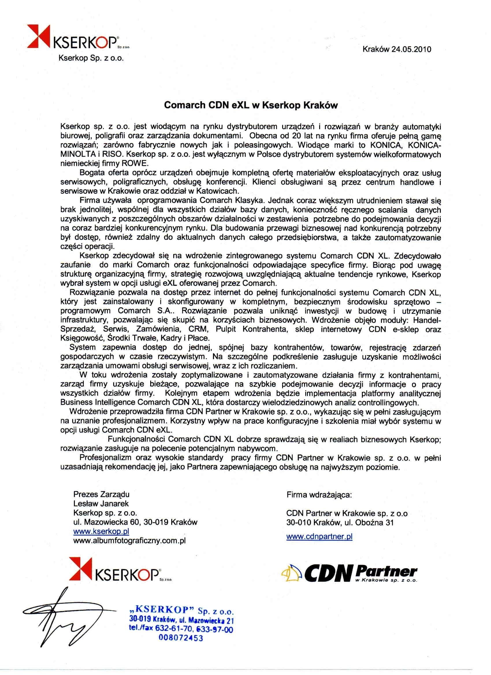 Referencje Kserkop dla CDN-Partner