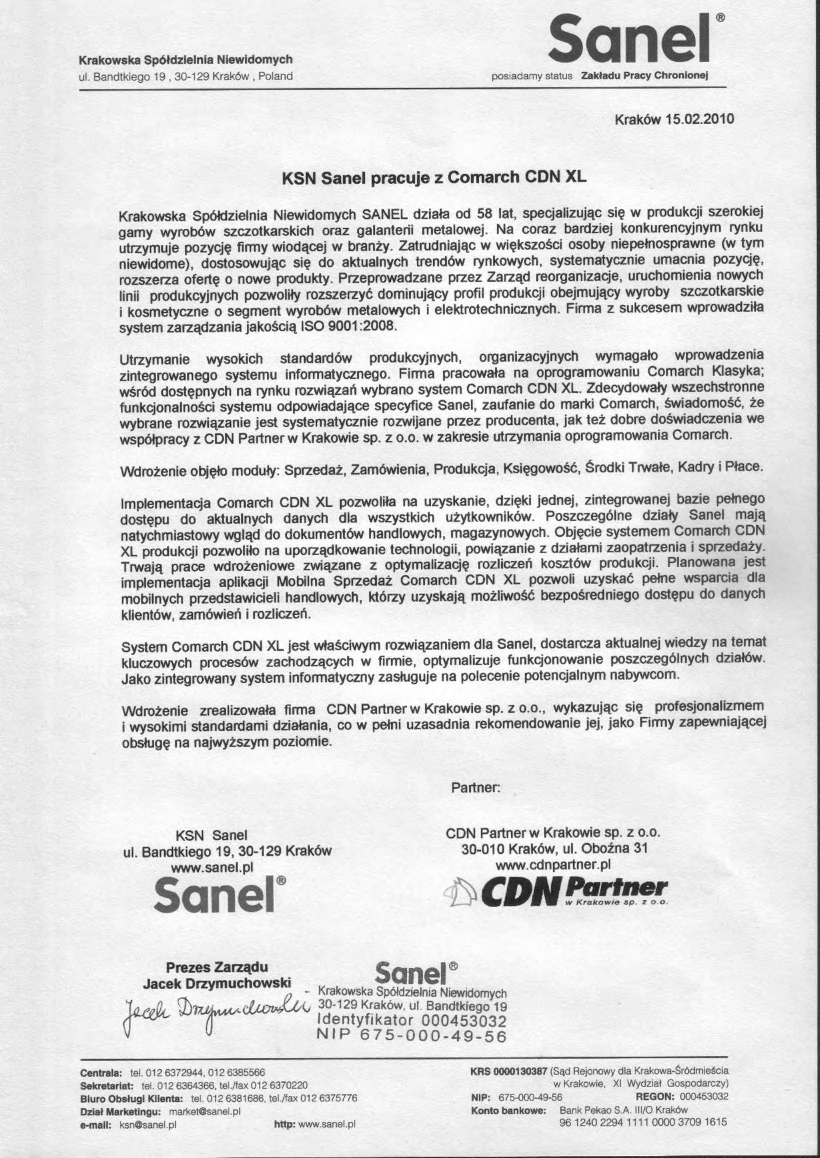 Referencje Sanel dla CDN-Partner