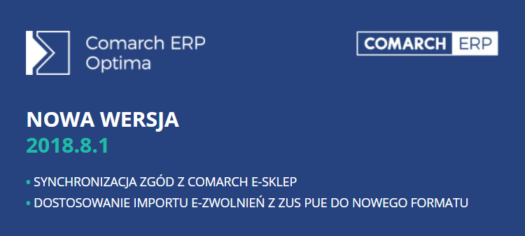 Najnowsza wersja Comarch ERP Optima 2018.8.1