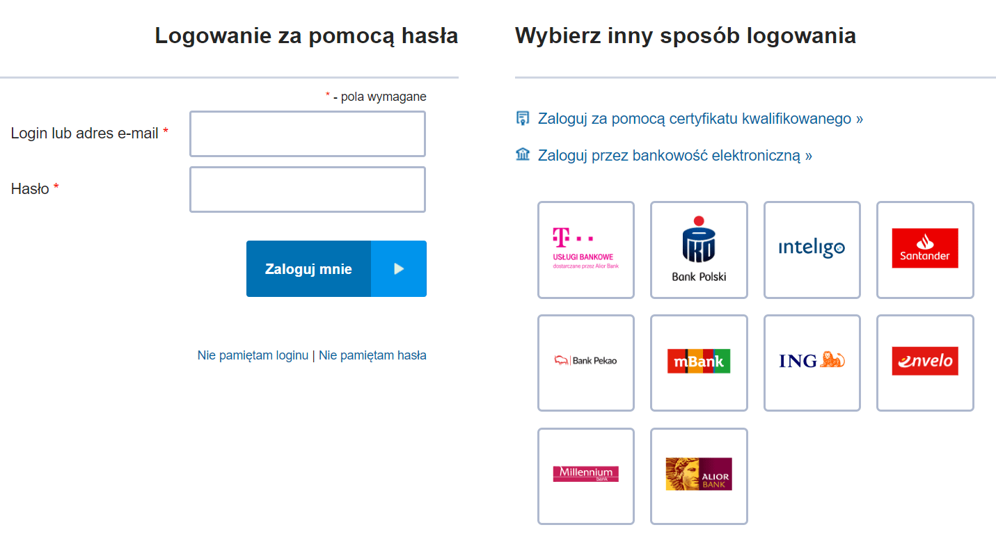 Wybierz sposób logowania