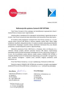 Referencje od firmy Total Fitness Concept – wdrożenie systemu Comarch ERP Optima
