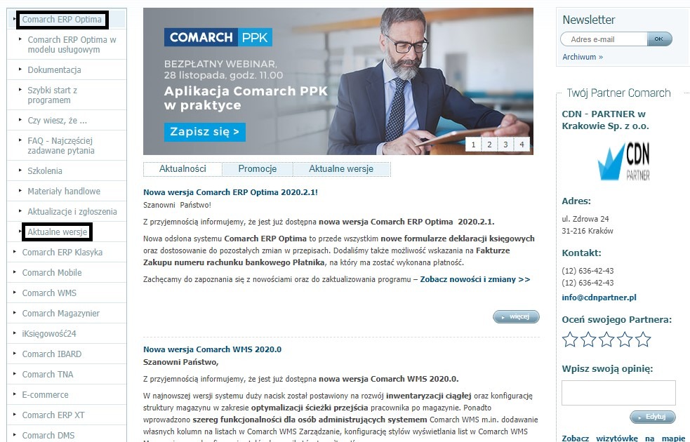 Aktualne wersje Comarch ERP Optima