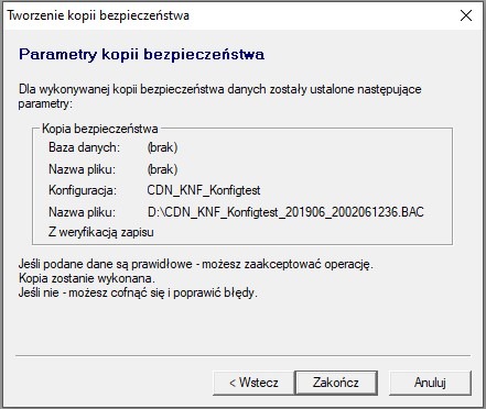 Parametry kopii bezpieczeństwa