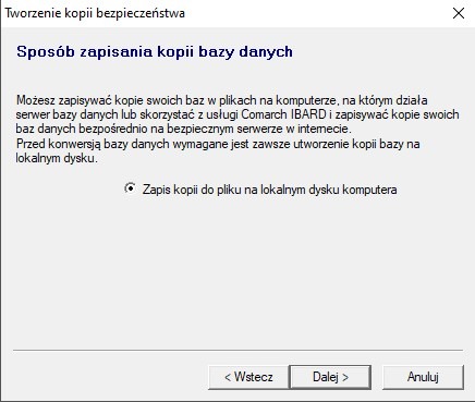 Sposób zapisania kopii bazy danych