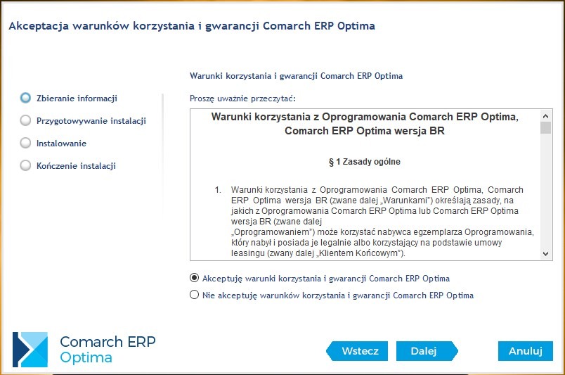 Warunki korzystania i gwarancji Comarch ERP Optima