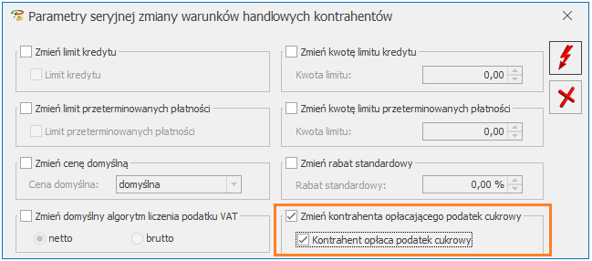 Kontrahent opłaca podatek cukrowy w Comarch ERP Optima Handel Plus