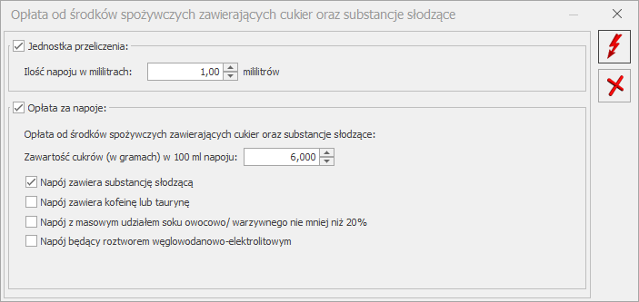 Seryjne ustawienie opłaty cukrowej w Comarch ERP Optima Handel Plus - krok 2