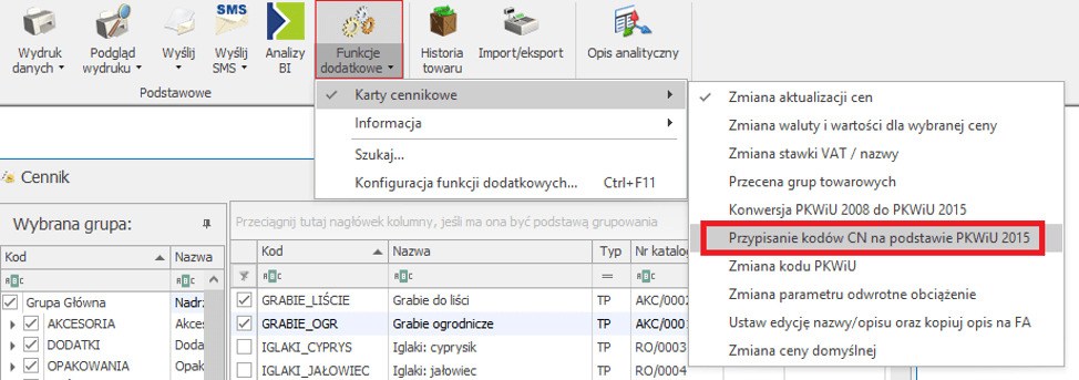 Przypisanie kodów CN na podstawie PKWiU 2015